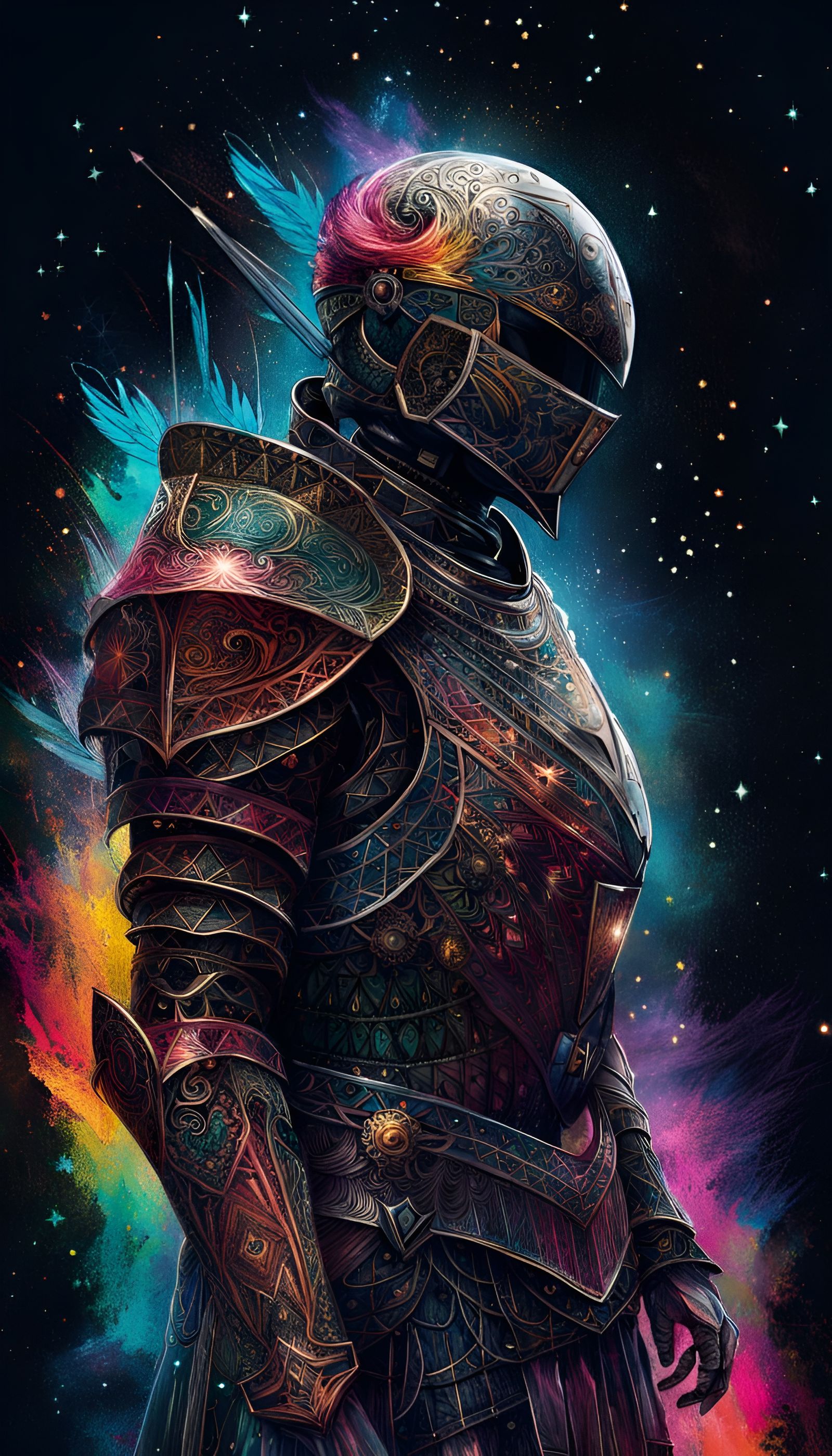 Galactic Knight with Rainbow Armor, Digital Art