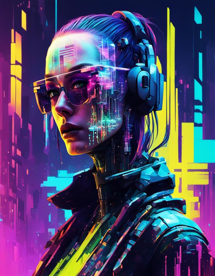 Cyberpunk Girl Glitch Art Avatar in Neon