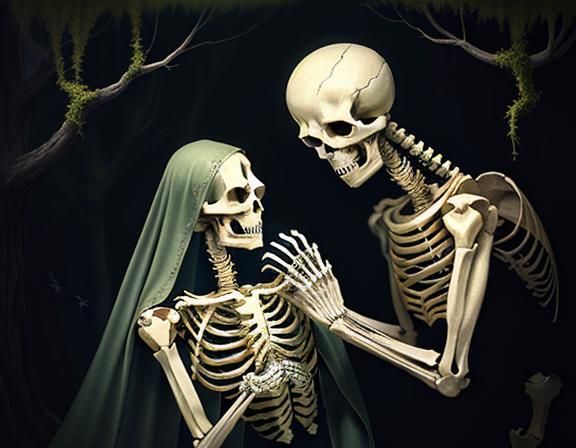 Ethereal Skeleton Heals Animal in Forest Concept Art