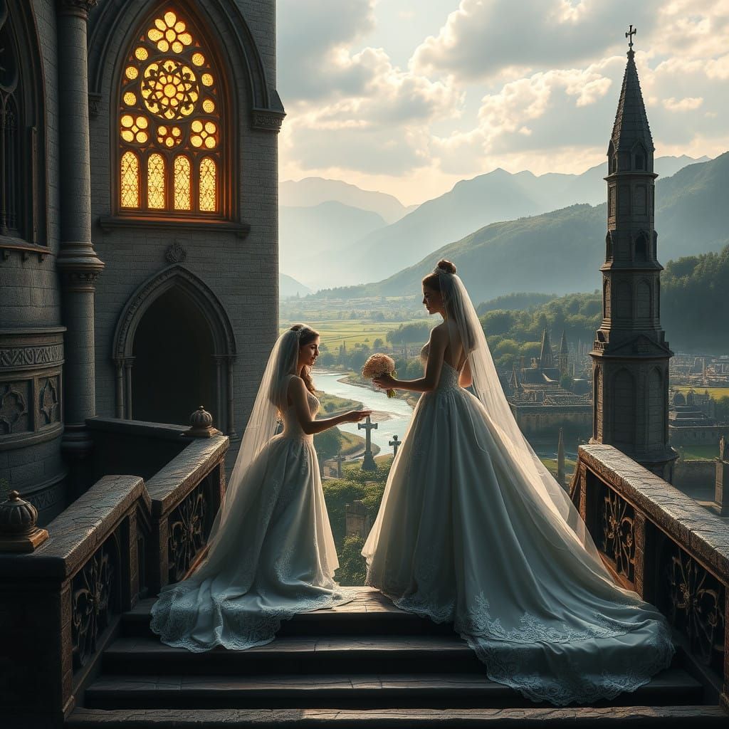 Elegant Gothic Wedding Scene in Whimsical Medieval Style