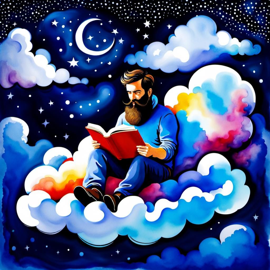 Mystical Bookworm in a Dreamy Night Sky