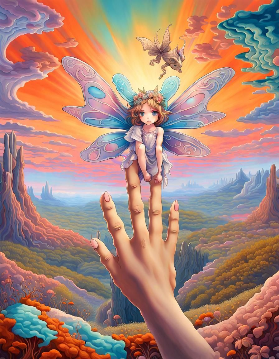 Surreal Landscape with Elastic Flora in Art Nouveau Style