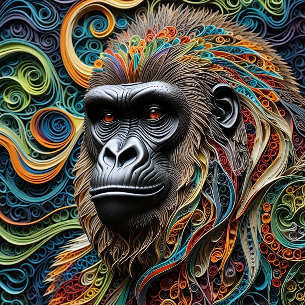 Quilled Gorilla Profile in Zentangle Style