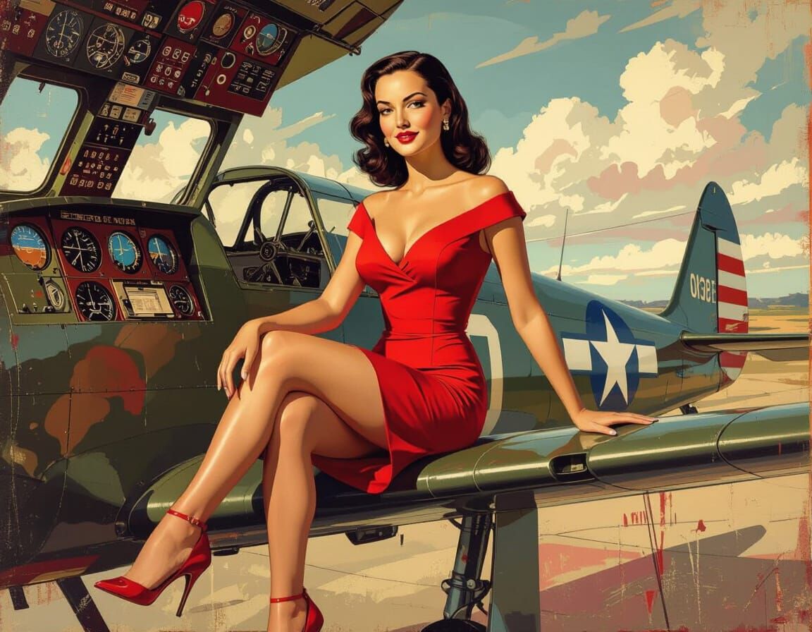 Mona Lisa as 1940s Pinup on Bomber Plane