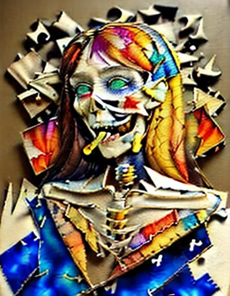 Surreal Mixed Media Collage with Missing Puzzle Piece