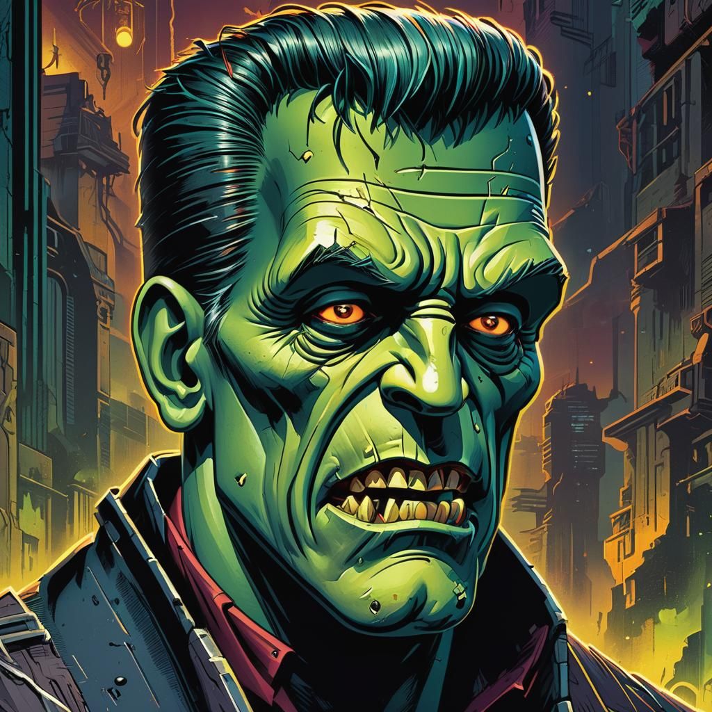 Frankenstein in Retro Comic Book Style