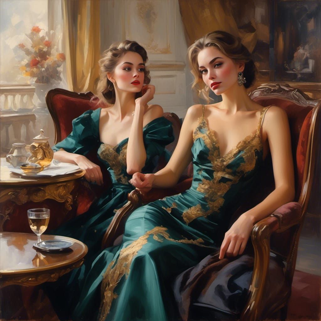 Victorian Vixen Lounging in Library with Coffee