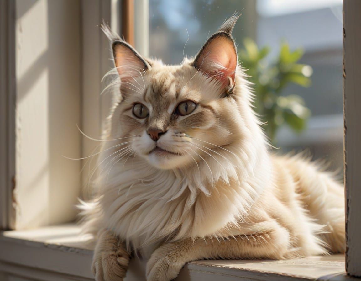 Photorealistic Balinese Cat Smiling on Cozy Windowsill