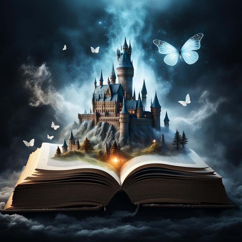 Miniature Hogwarts Castle Emerging from Book