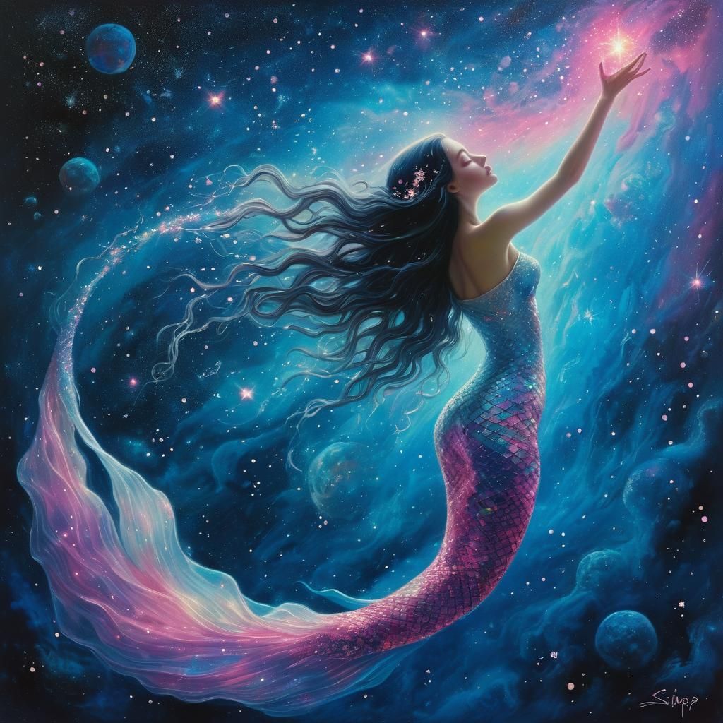 Snow White as Ethereal Space Mermaid in Nebula