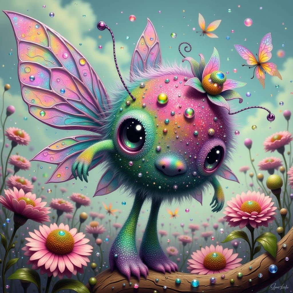 Iridescent Fairy Punk Monster in Whimsical Gingham Pattern