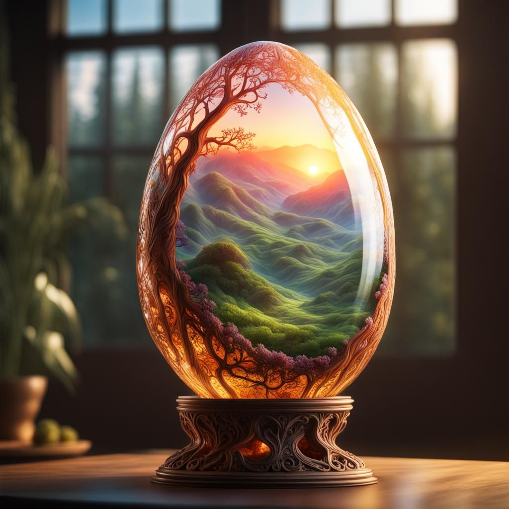 Landscape Inside Glass Egg With Double Exposure Motifs