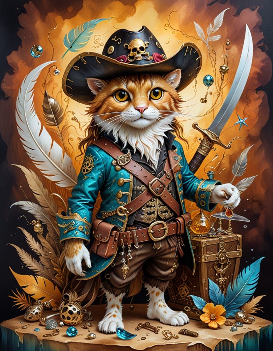 Cowboy Animal Pirate in Surreal Alcohol Ink Painting