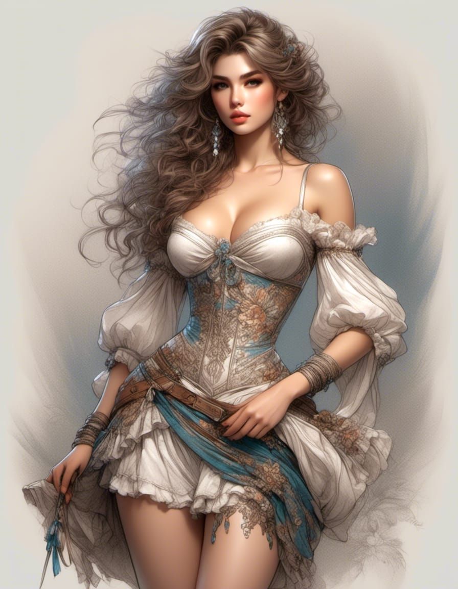 Hyperdetailed Sketch of a Curvy Fantasy Woman