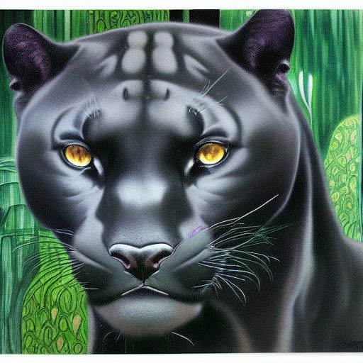 Hyperrealistic Black Panther in Iridescent Jungle