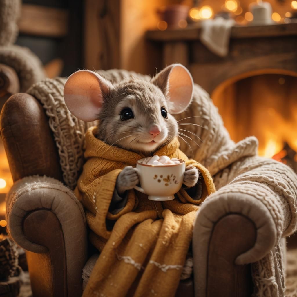 Charming Mouse in Cozy Chair: Whimsical Illustration