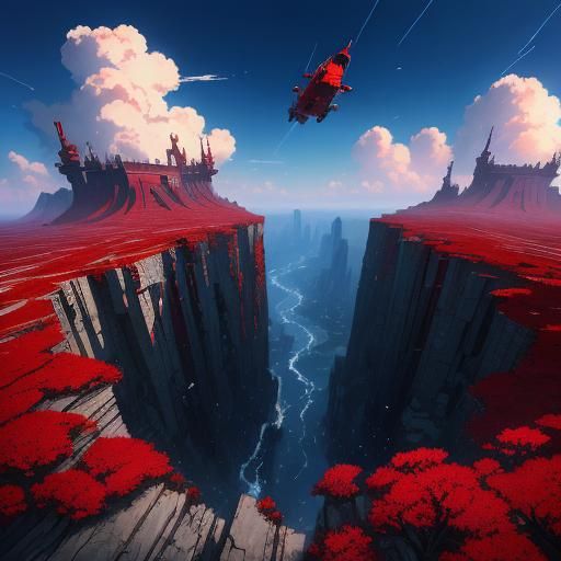 Red and Black Horizon: Anime Key Visual in Ghibli Style