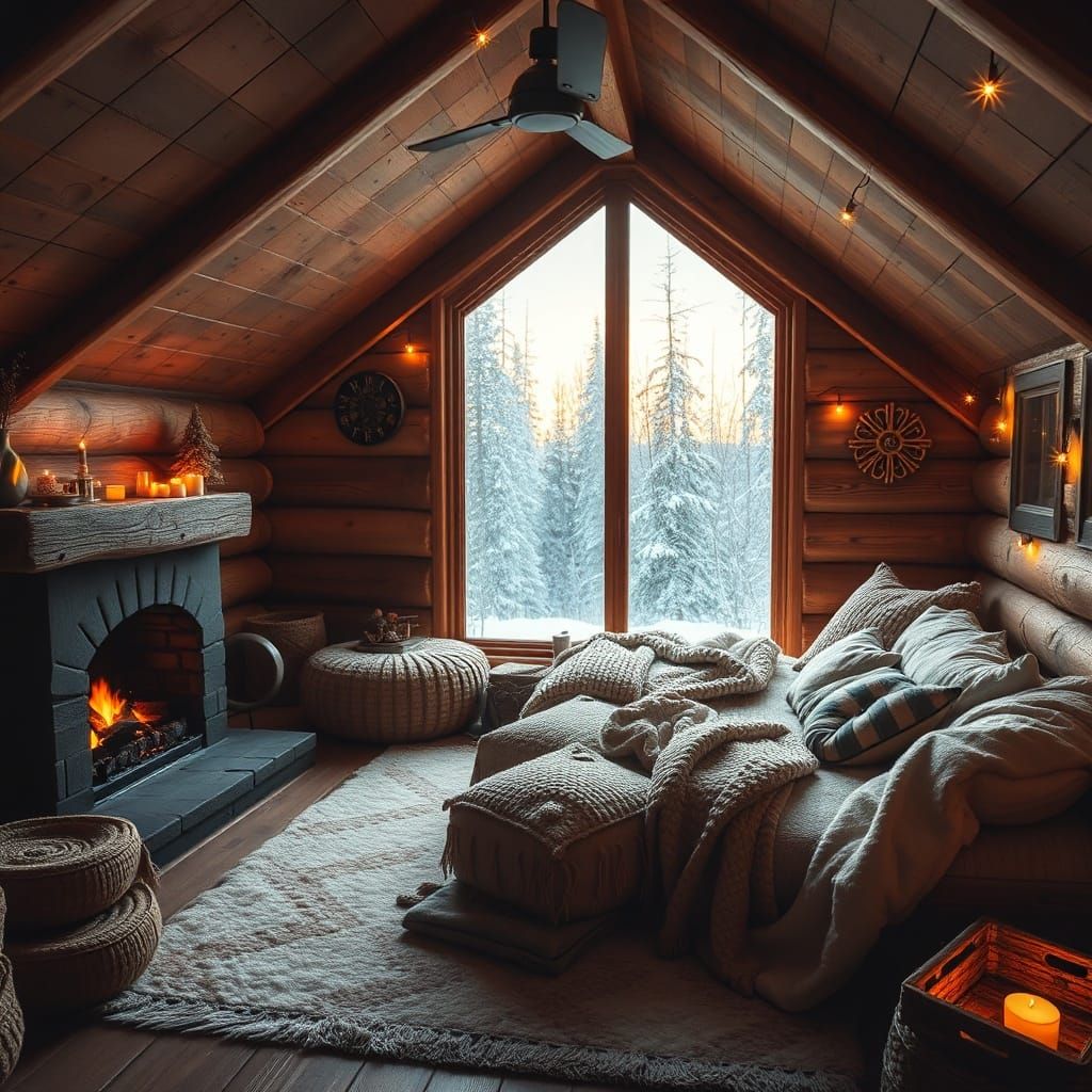 Cozy Cabin with Soft Light and Warm Blankets