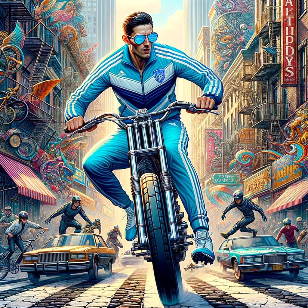 Action-Packed Urban Bike Chase in Vibrant Color