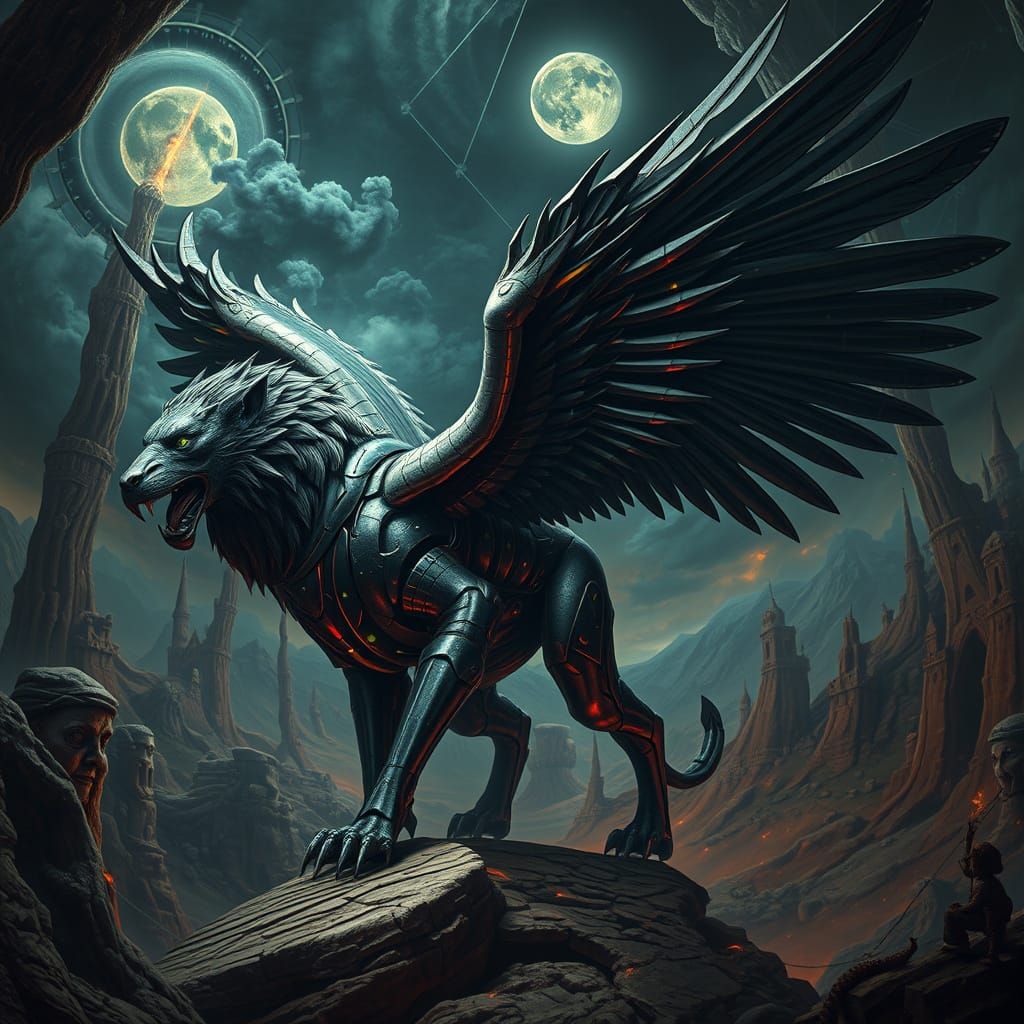 Majestic, Armored Creature in a Dark, Surreal Dreamscape