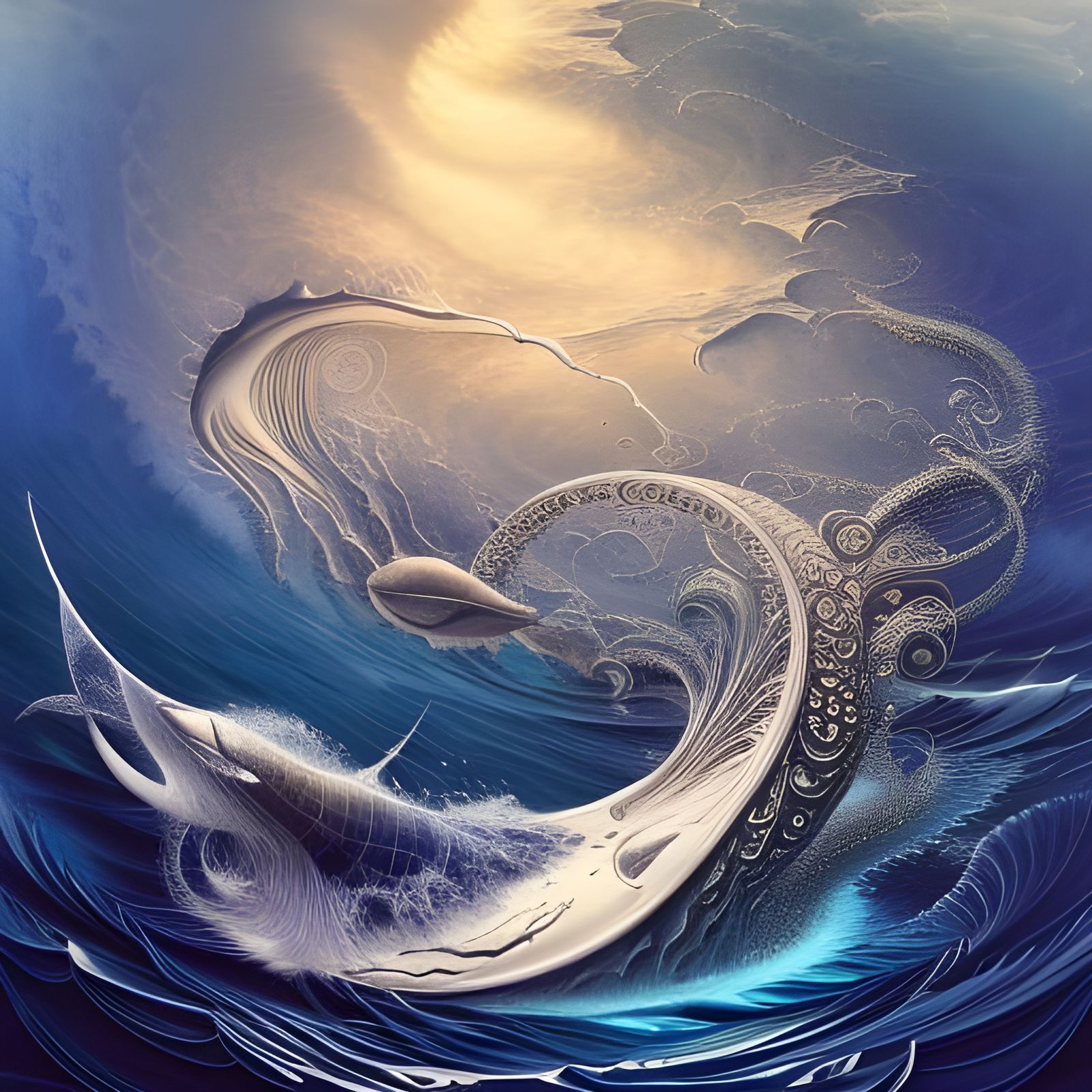 Magical Orca Breaching: Intricate Ink Illustration