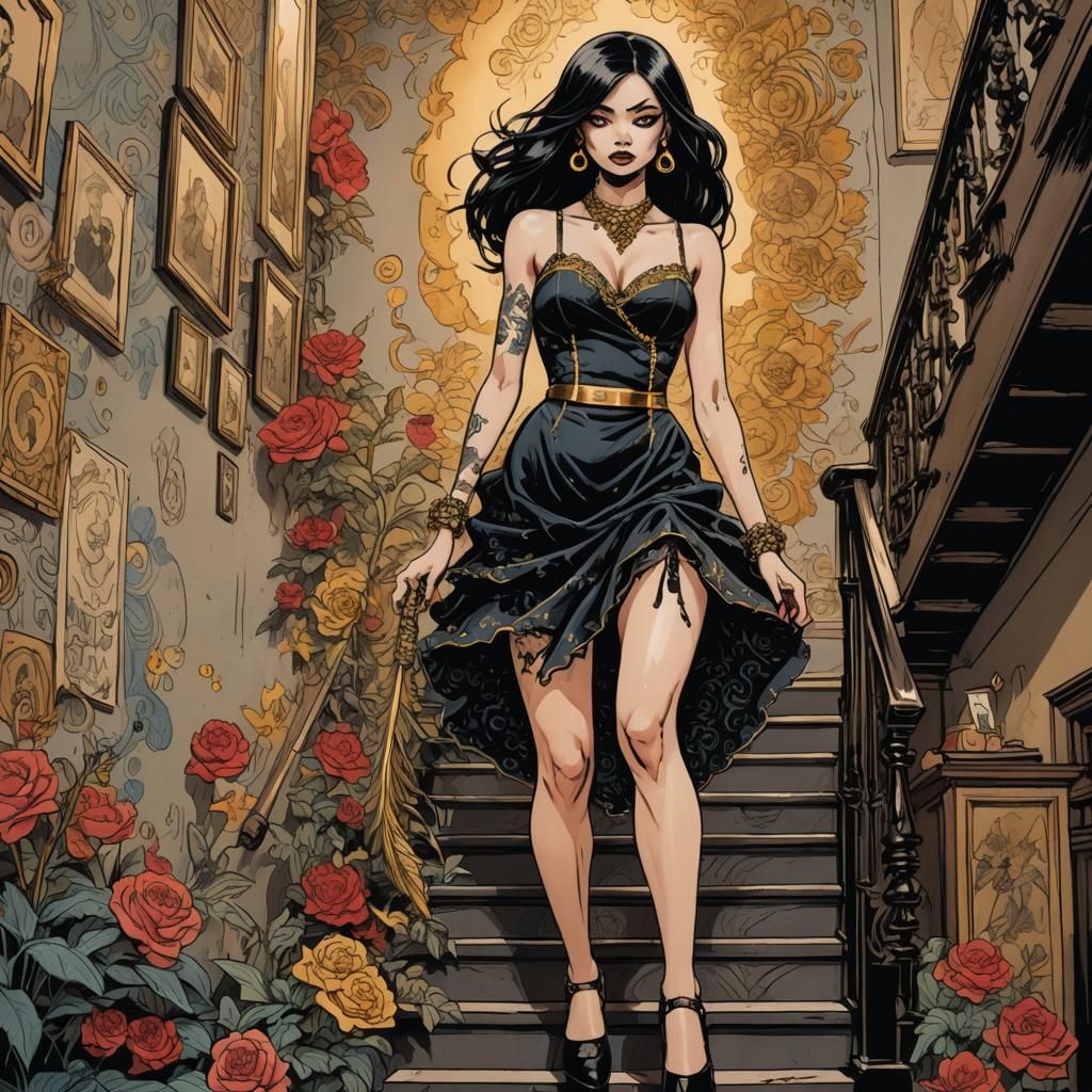 Menacing Sorority Girl in Ink Comic Illustration