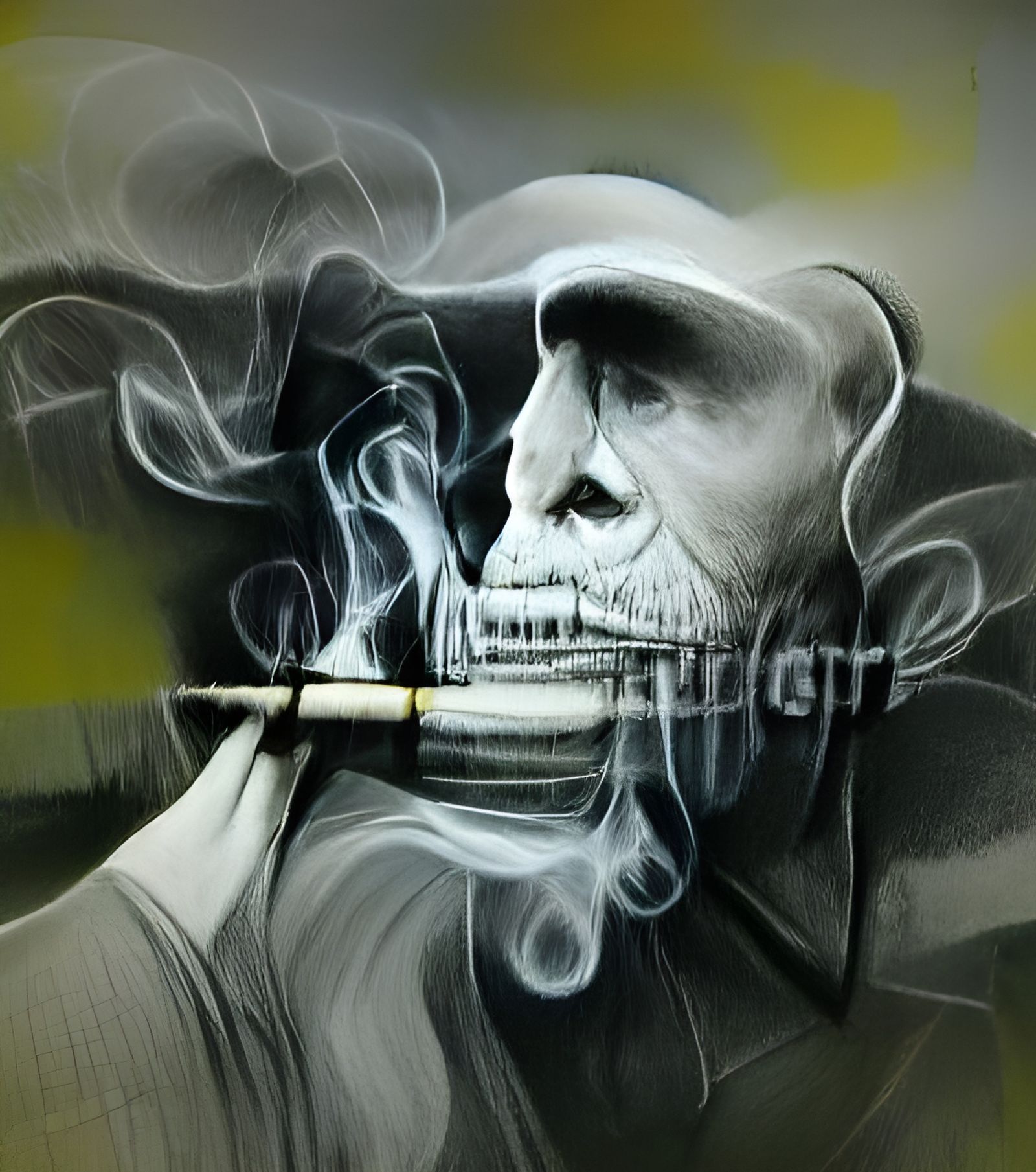 Skeleton Smoker: Impressionistic Digital Art