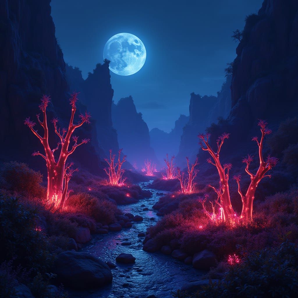 Surreal Neon Dreamscape from a Futuristic Alien Planet