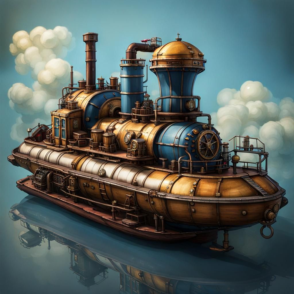 Steampunk Hovercraft Races Past Industrial Factories