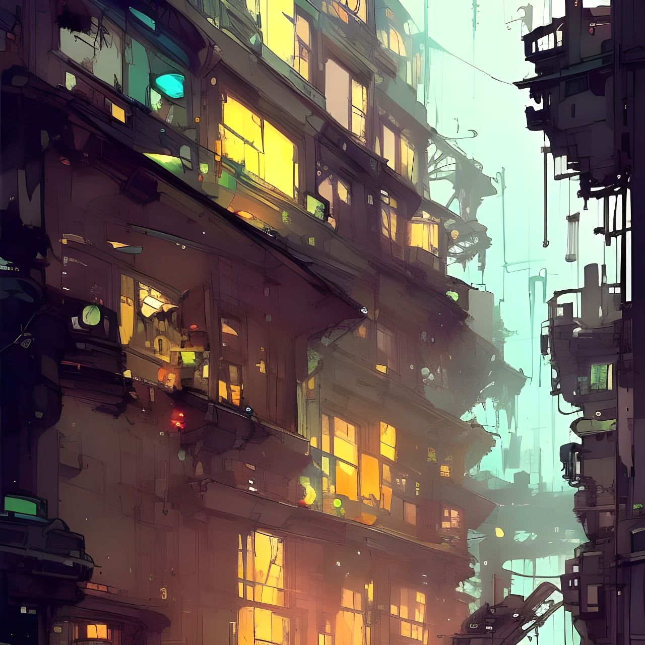 Colorful Hidden Side Street, Splash Art Style