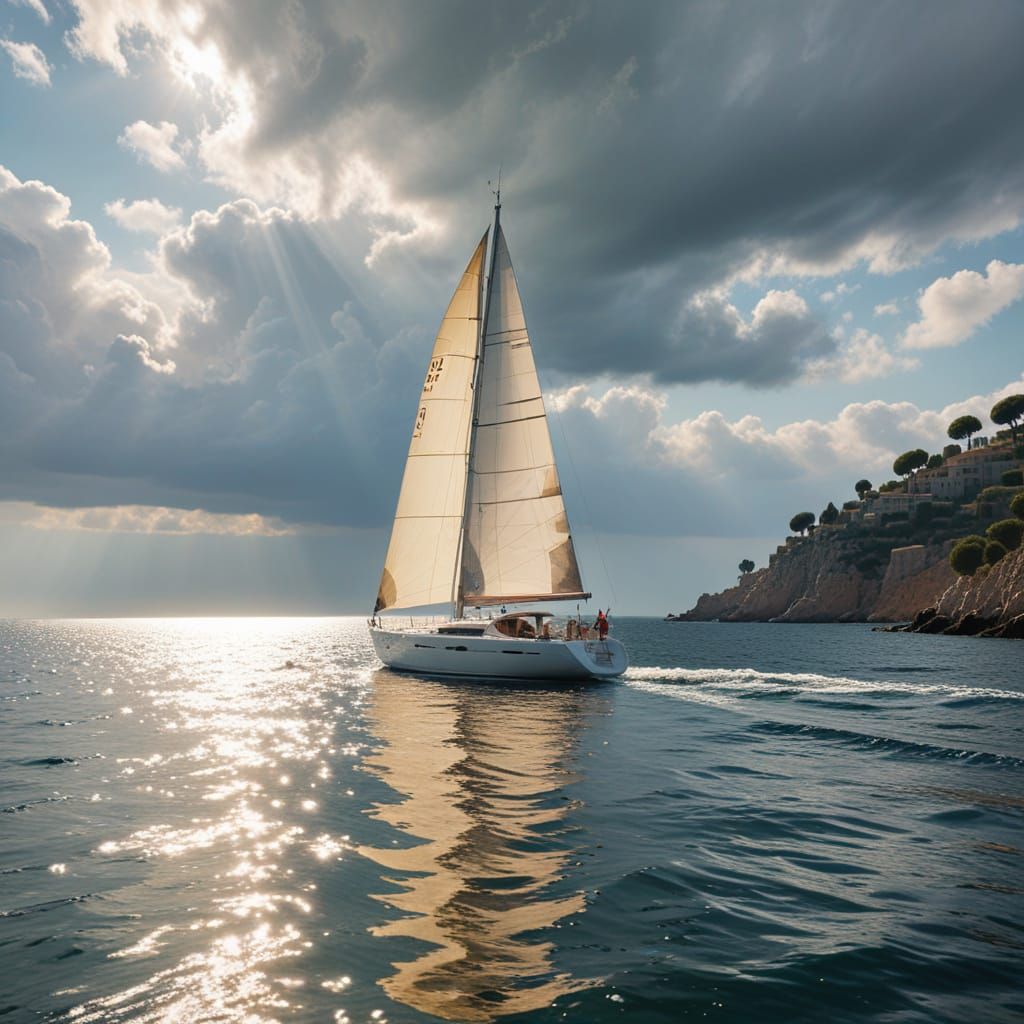 Luxurious Yacht Sails Through Calm French Riviera Waters in ...