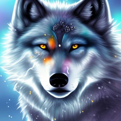 Fantasy White Wolf with Sakura in Hyperrealistic Style