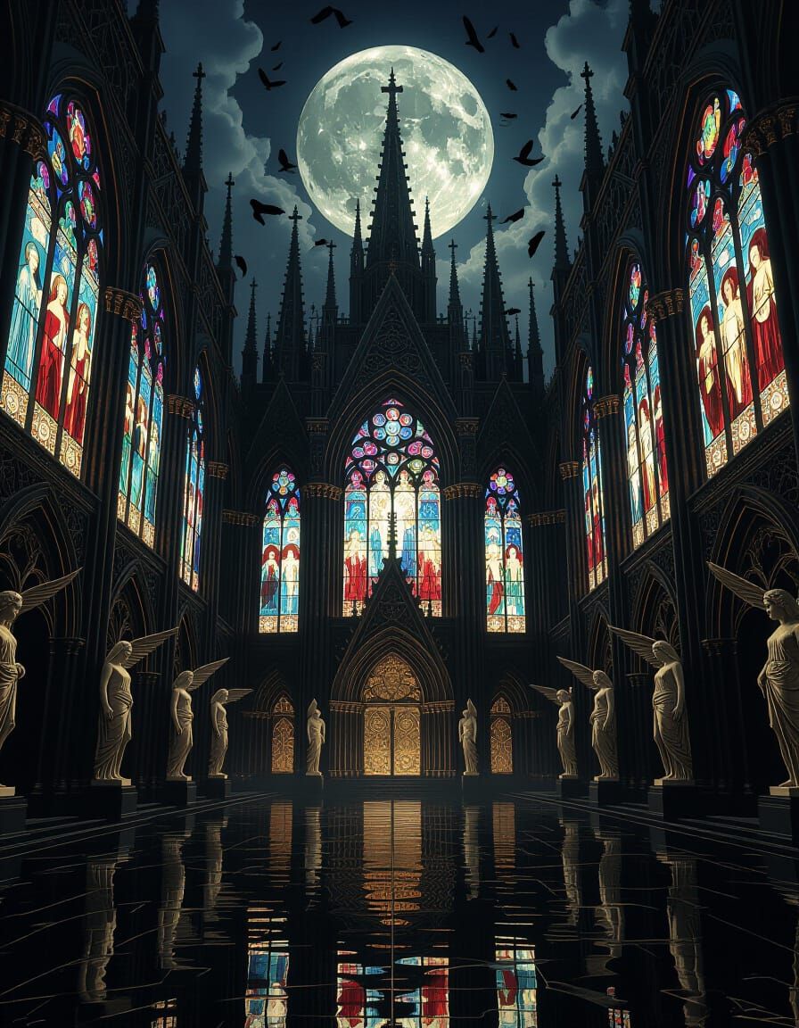 Gothic Cathedral of Living Stone in Surreal Darkness