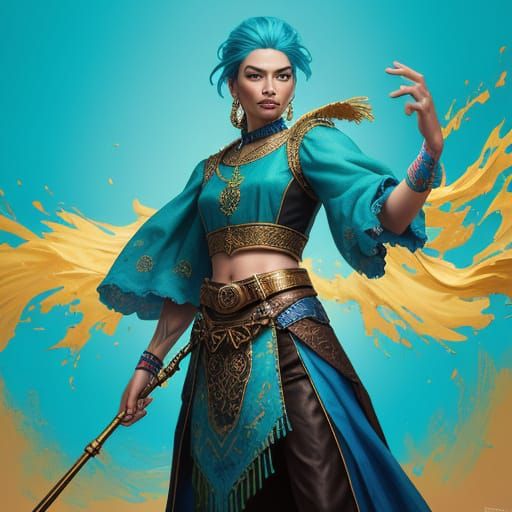 Person in Turquoise Clothing: Hyperrealistic Concept Art