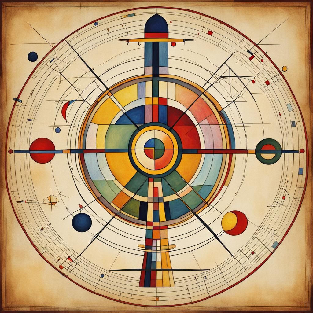 Vitruvian Man in Kandinsky Style Digital Painting