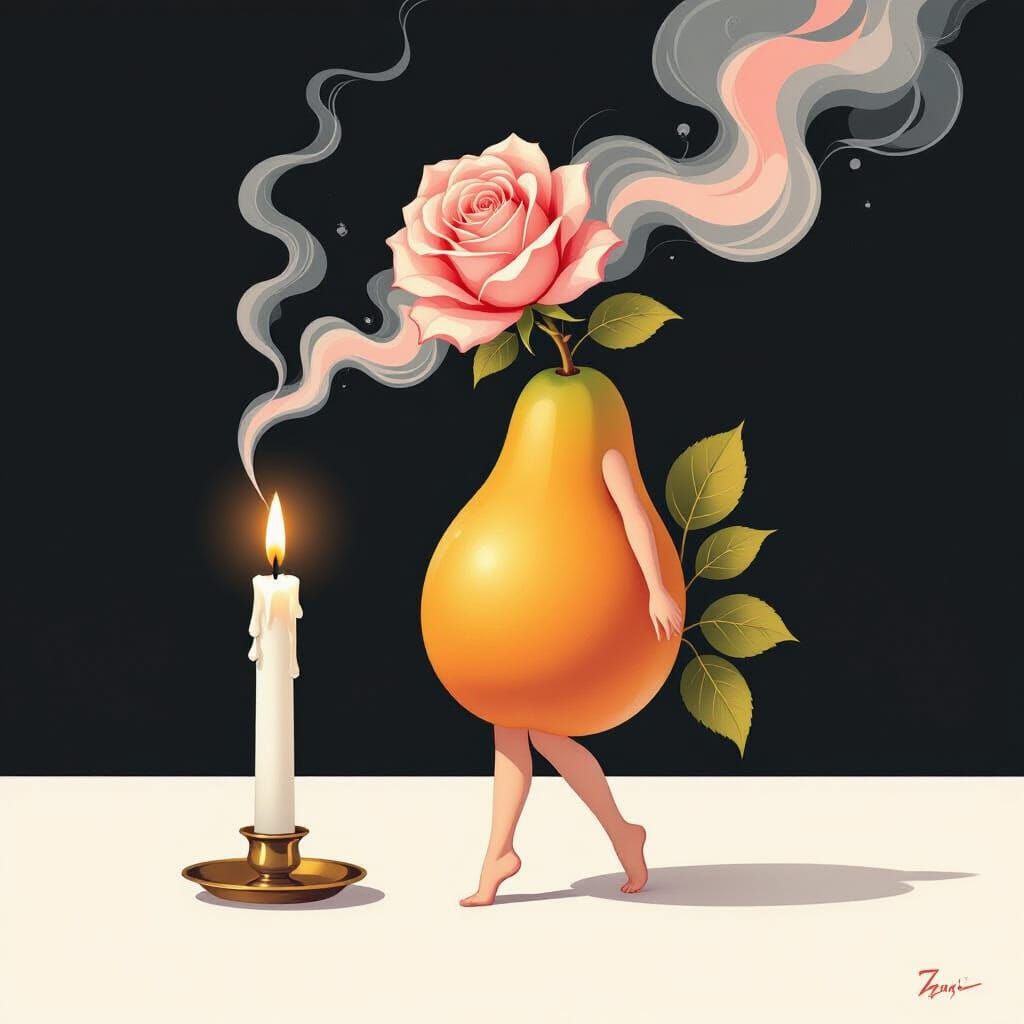 Candle Smoke Forms Elegant Creature with Rose Head