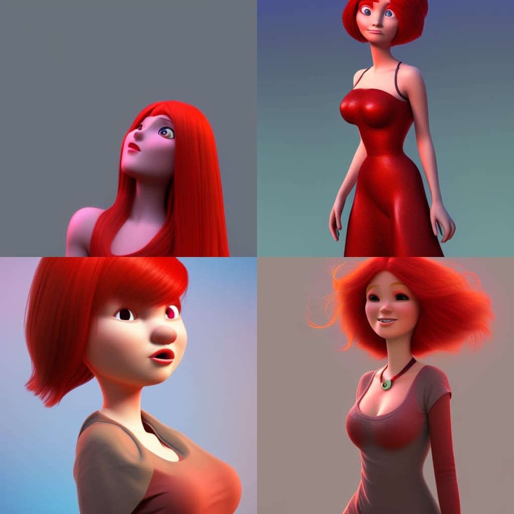 Red-Haired Woman at Dawn in 3D Style