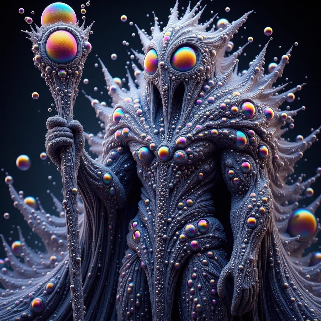 Iridescent Warrior Gripping Ethereal Staff