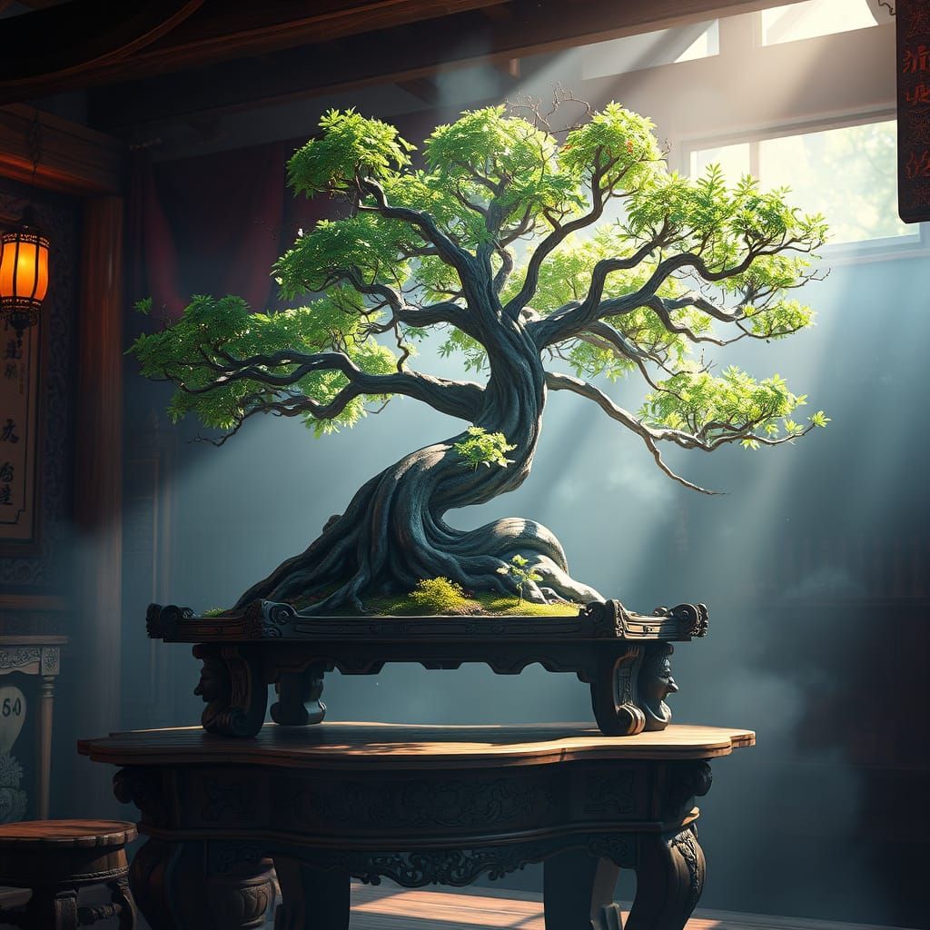 Majestic Bonsai Tree in Mystical, Dreamlike Setting