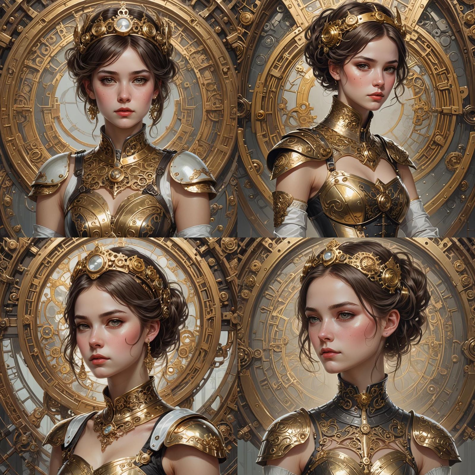 Steampunk Woman Portrait in Golden Steel Armour