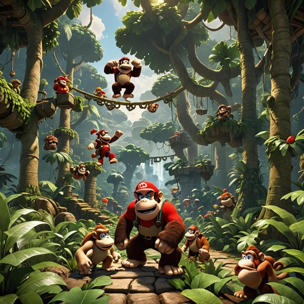 Mario and Donkey Kong in a Jungle Game