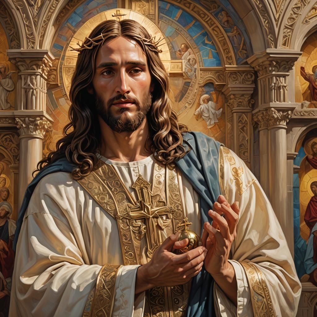 Jesus Christ Holds a Church: Hyperrealistic Concept Art