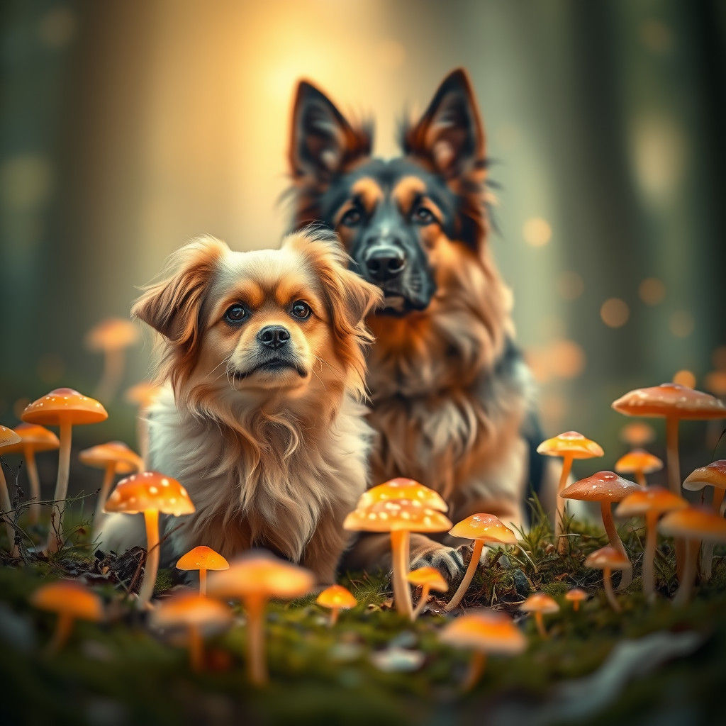 Dogs in Enchanted Mushroom Forest Photography