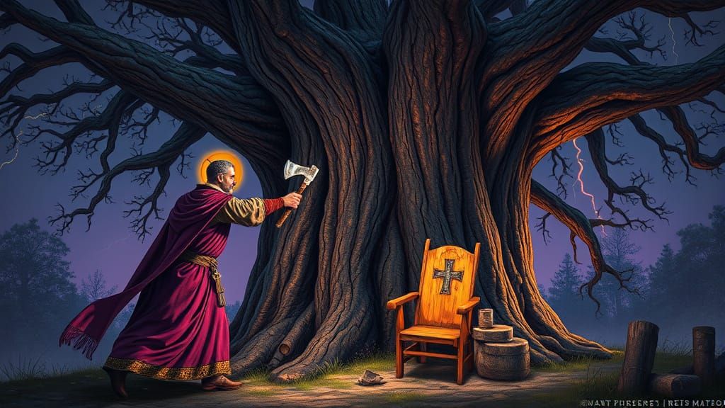 St. Boniface and the Donar Oak: Dark Fantasy Art
