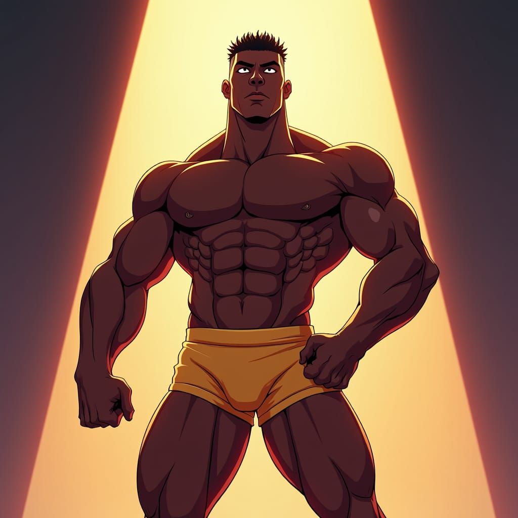 Heroic Anime Black Male in Vibrant Underwear