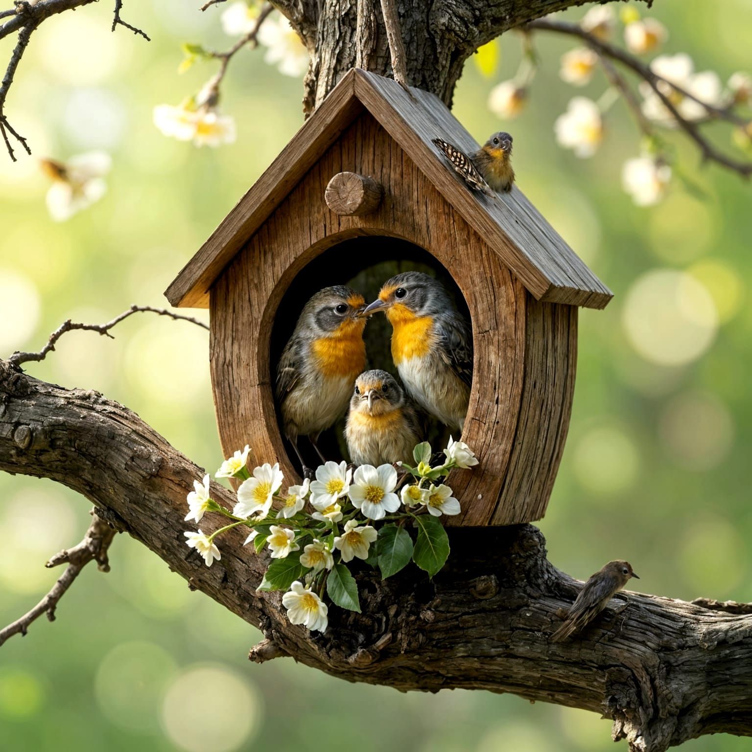 Romantic Birdhouse Scene in Spring Sunlight