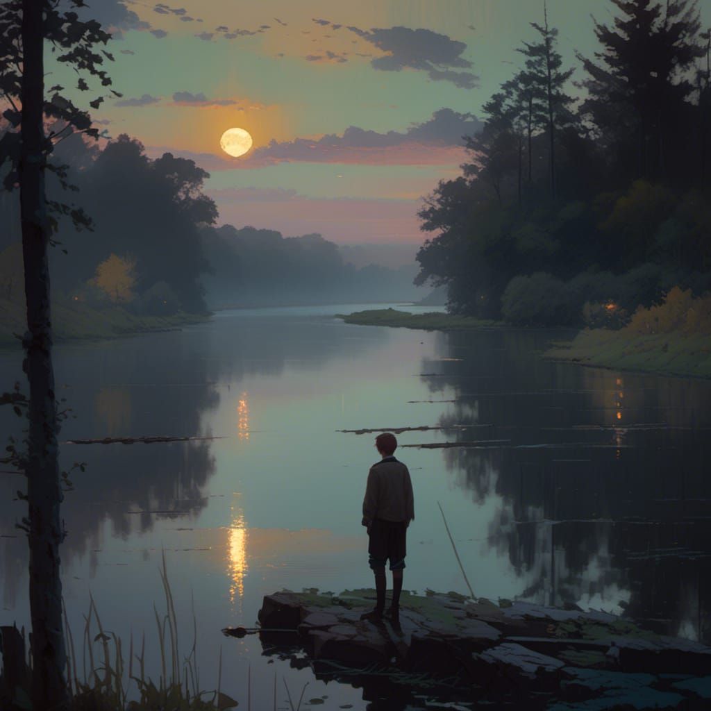 Lone Adventurer at Dusk: Romantic Expressionism