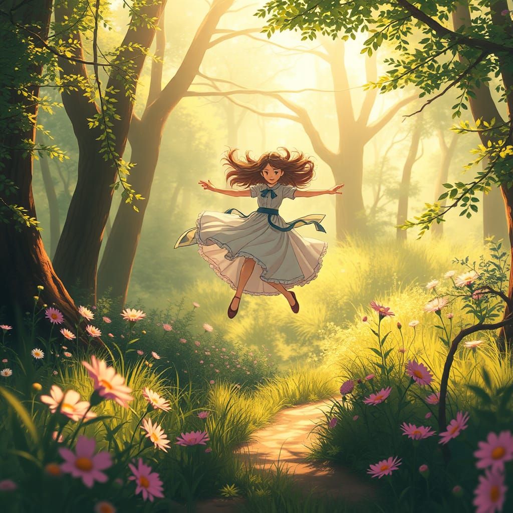 Ethereal Forest Maiden in Vibrant Anime Style