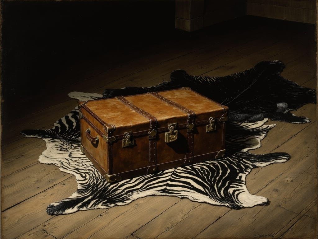 19th Century Luggage on Zebra Skin Rug