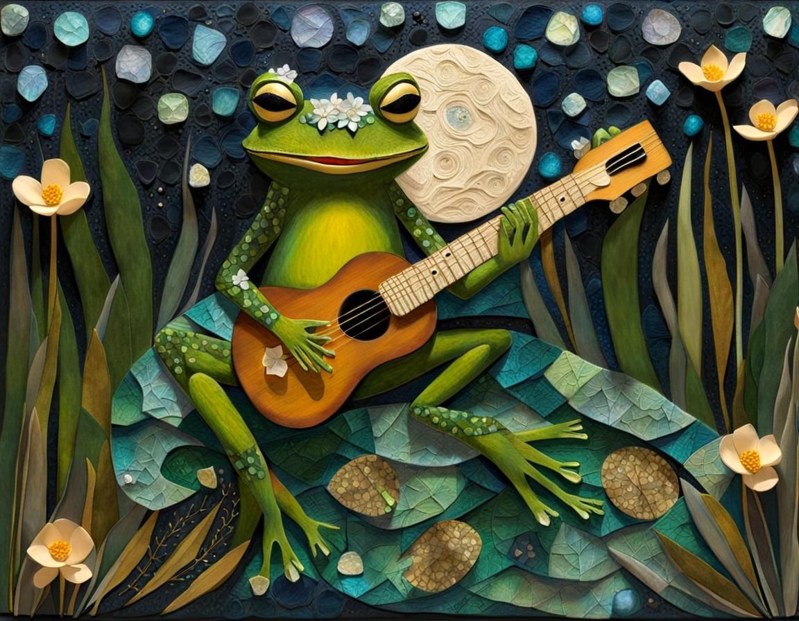 Frog Plays Guitar in Moonlit Swamp Collage